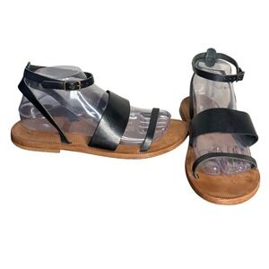 Joie A La Plage Black Leather Flat Ankle Strap Sandals Italian Women's 9 (EU 39)